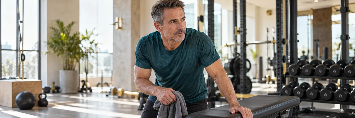 Man preparing for resistance training in a bright gym