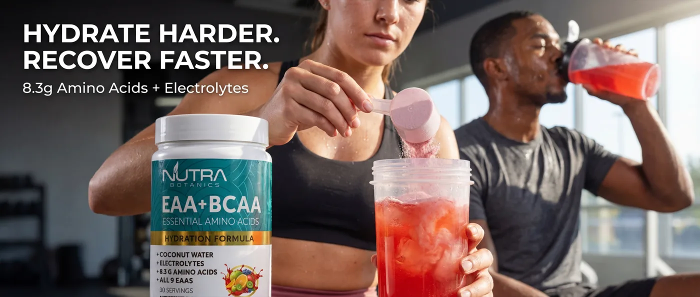 EAA + BCAA Hydration Formula in use — training and recovery lifestyle