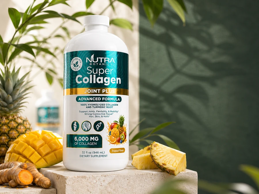 Super Collagen Joint Plus with pineapple and turmeric in natural daylight