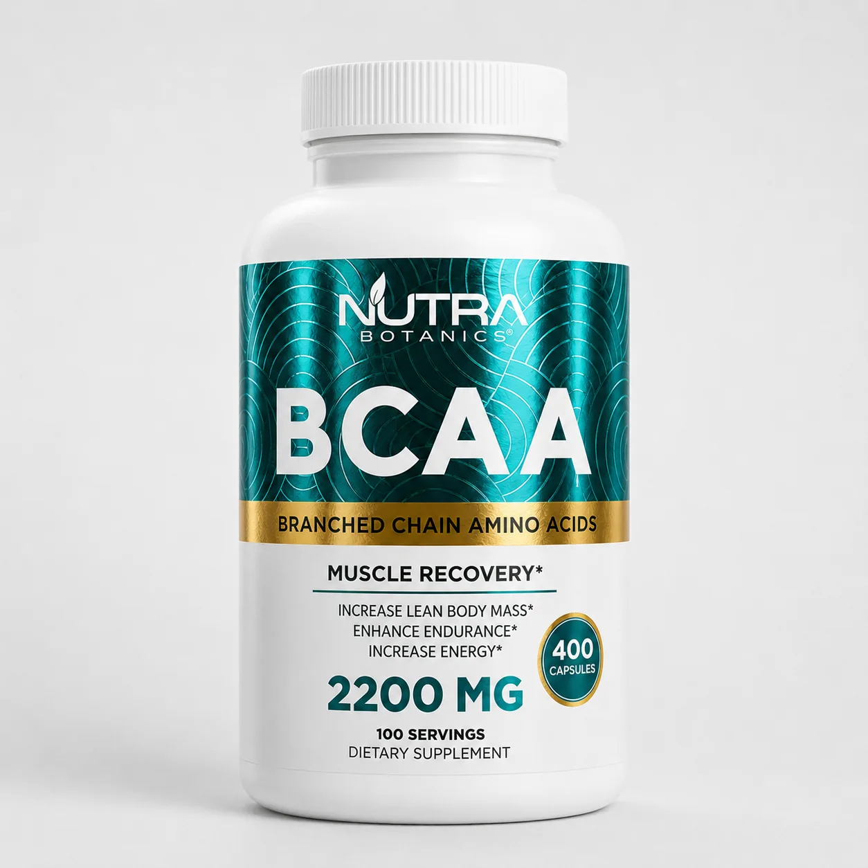 BCAA Capsules — 2200mg branched-chain amino acids bottle