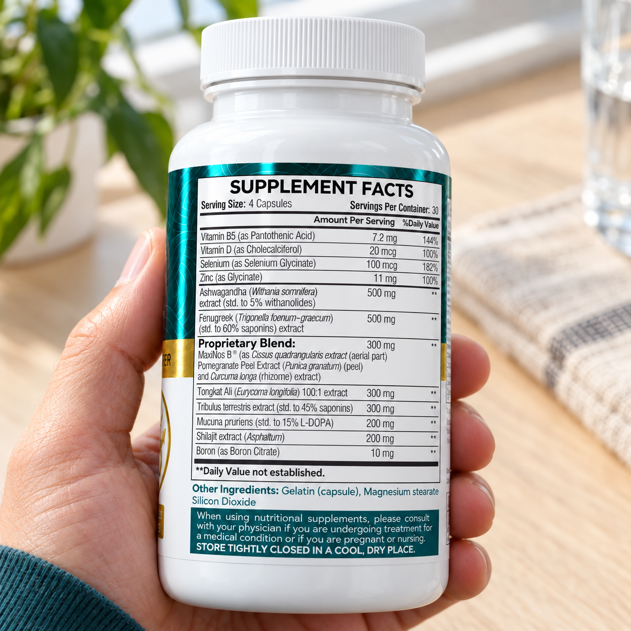TESTO BOOST, close-up of the Supplement Facts side